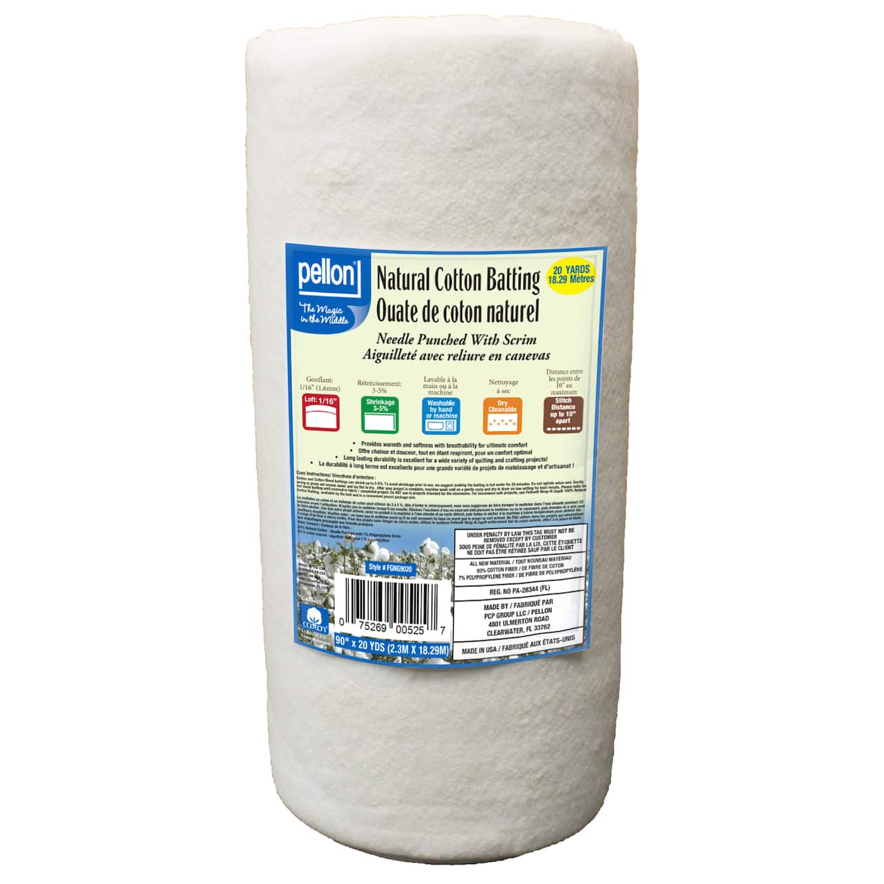 Ouate de coton naturel avec canevas, 2,3 m x 18,3 m de Pellon